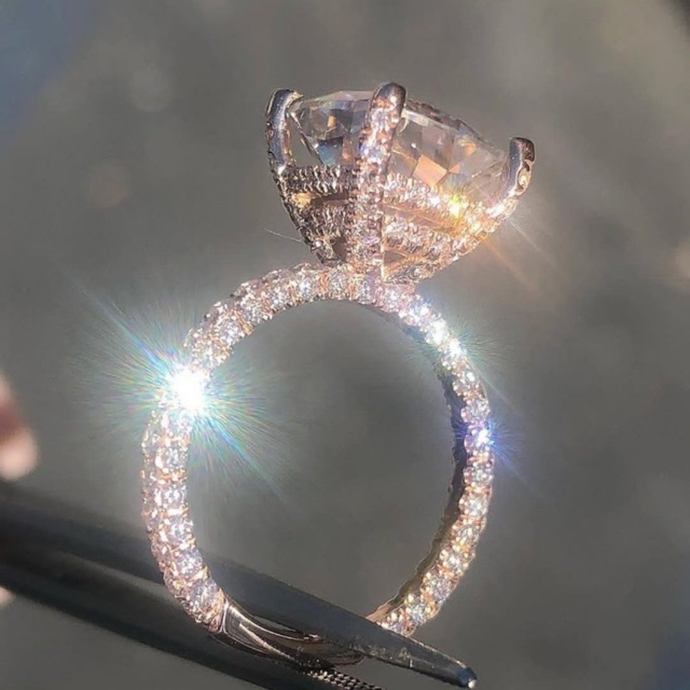 *NEW 6CT 18K Rose Gold Huge Morganite Diamond Ring - Picture 3 of 4